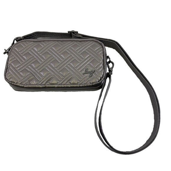 Lug Coupe XL Convertible Crossbody Bag Gray Metallic Quilted Double Zip Travel - Picture 1 of 13